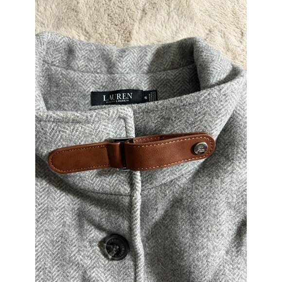 Lauren Ralph Lauren Womens Gray Herringbone Wool-Blend Coat W/ Button Closure & - Picture 5 of 12